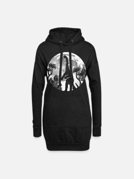 Dinosaurier Mond - Dino (Langhals) unter Sternen - Hoodie-Kleid - Schwarz