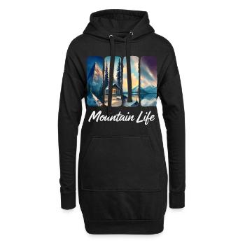 Berglandschaft mit See und Waldhütte - Hoodie-Kleid - Schwarz - Vorne