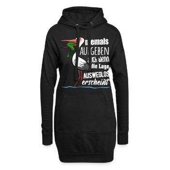 Frosch und Storch - Niemals Aufgeben - Spruch - Hoodie-Kleid - Schwarz - Vorne