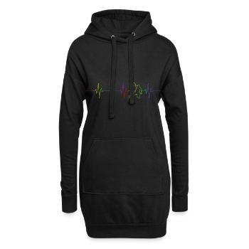 Handball Herzschlag EKG - Regenbogen Farben - Hoodie-Kleid - Schwarz - Vorne