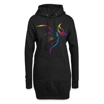 rainbow butterfly cat - Sweat-shirt à capuche long Femme - noir - Devant