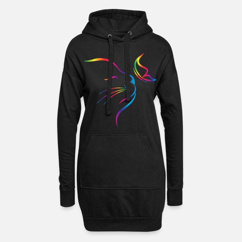 rainbow butterfly cat - Hoodie-Kleid - Schwarz
