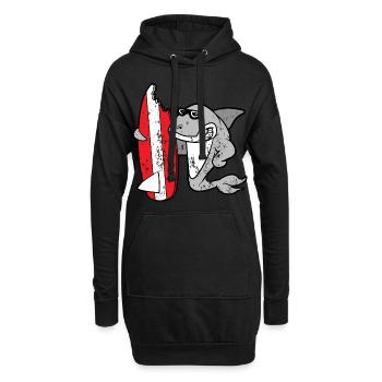Planche de surf requin style grunge vintage rétro - Sweat-shirt à capuche long Femme - noir - Devant