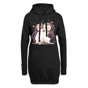 Pinguin Herz Liebe Süß Umarmung Pinguinliebe - Hoodie-Kleid - Schwarz - Vorne