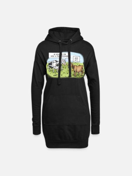Work & Travel Kühe - Hoodie-Kleid - Schwarz