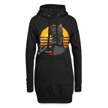 Cat Playing Flute - Hoodie-Kleid - Schwarz - Vorne