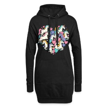 Einhorn Einhörner Herz Herzform Liebe Bunt Süß - Hoodie-Kleid - Schwarz - Vorne