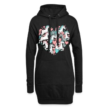 Einhorn Einhörner Herz Herzform Liebe Bunt Süß - Hoodie-Kleid - Schwarz - Vorne