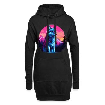 Wolf Wolfskopf Wölfe Wolfsrudel Natur Neon Bunt - Hoodie-Kleid - Schwarz - Vorne