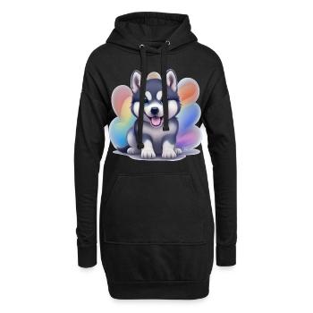 Chiot Husky Sibérien - Sweat-shirt à capuche long Femme - noir - Devant