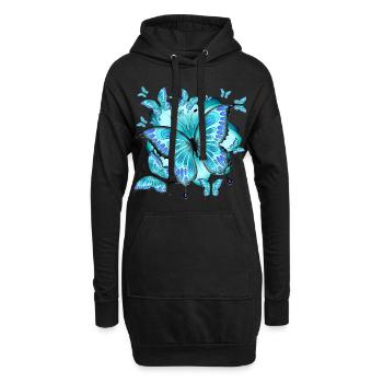 Schmetterlinge mit Blume - Hoodie-Kleid - Schwarz - Vorne