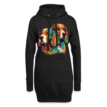 2 farbenfrohe Beagle - Hoodie-Kleid - Schwarz - Vorne
