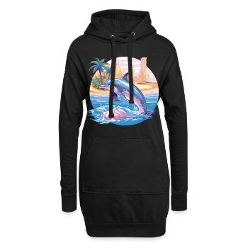 Dauphin Été Soleil Plage Mer Palmiers Vacances - Sweat-shirt à capuche long Femme - noir - Devant