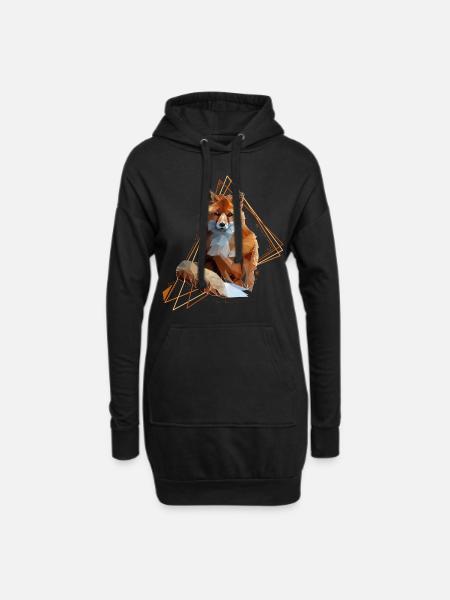 Low Poly Art Fuchs Cooles Polygon Nature Waldtier - Hoodie-Kleid - Schwarz