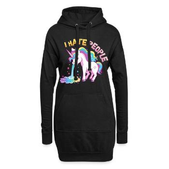 I Hate People Einhorn Kotzt Regenbogen Lustig - Hoodie-Kleid - Schwarz - Vorne