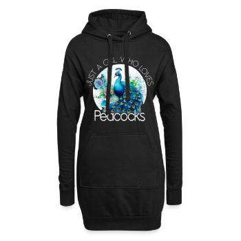 Pfau Blumen Pfauenfeder Exotisch Farbenfroh Bunt - Hoodie-Kleid - Schwarz - Vorne
