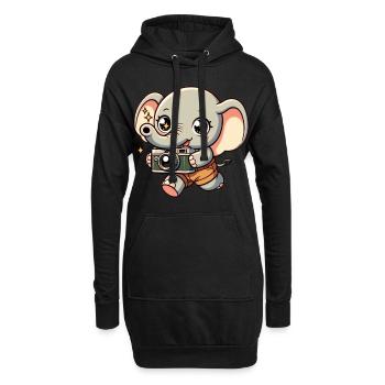 Elefantenfotografie Kleiner Shutterbug Elefant - Hoodie-Kleid - Schwarz - Vorne