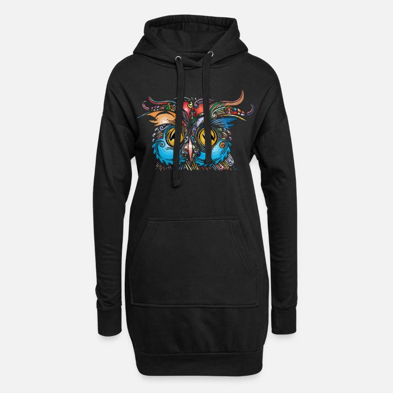 Eule - Hoodie-Kleid - Schwarz