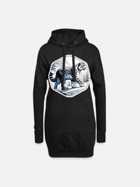 Schneeleopard Leopard Weißer Leopard - Hoodie-Kleid - Schwarz