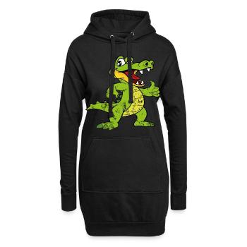 Retro Vintage Grunge Style Krokodil Alligator - Hoodie-Kleid - Schwarz - Vorne