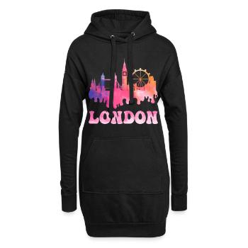 London England UK Stadt Skyline Splash Bunt - Hoodie-Kleid - Schwarz - Vorne