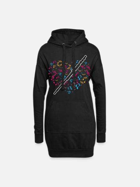 Heart Music Notes Flute - Hoodie-Kleid - Schwarz