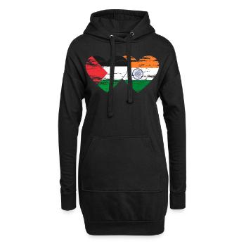 Palästina Indien Flagge Herz used - Hoodie-Kleid - Schwarz - Vorne