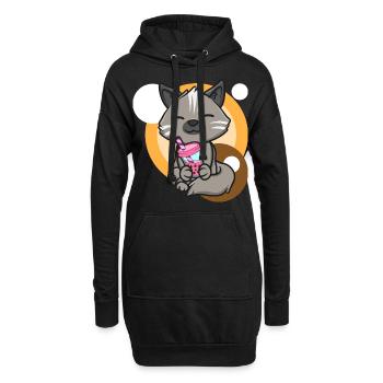 Katze und Bubble Tea - Hoodie-Kleid - Schwarz - Vorne