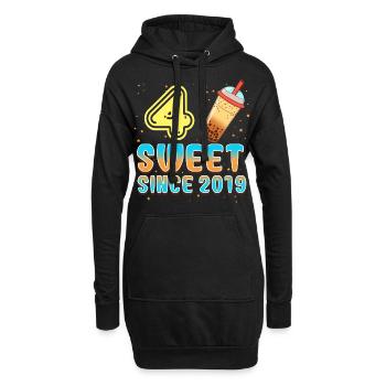4. Geburtstag Bubble Tee - Hoodie-Kleid - Schwarz - Vorne