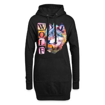 Loup Tête de loup Nature Nature sauvage Forêt Arbres Art - Sweat-shirt à capuche long Femme - noir - Devant