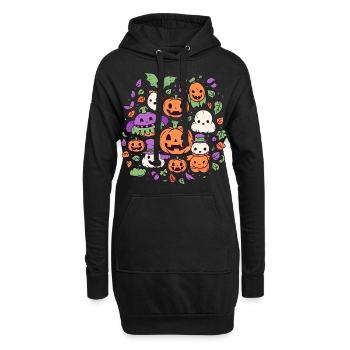 Niedliche Halloween-Kürbisse und -Geister - Hoodie-Kleid - Schwarz - Vorne