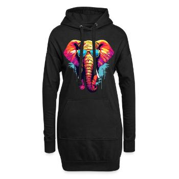 Elefant mit Sonnenbrille - Hoodie-Kleid - Schwarz - Vorne