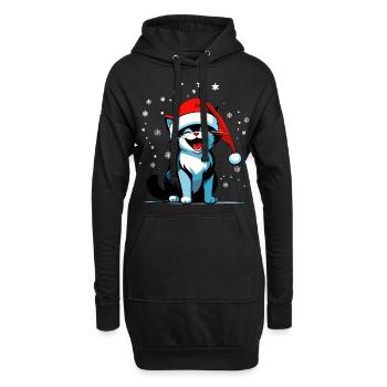 Katze mit Weihnachtsmann Mütze - Hoodie-Kleid - Schwarz - Vorne
