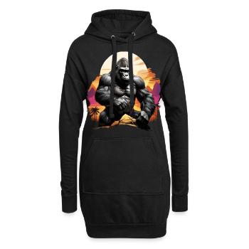 MAJESTISCHER GORILLA INMITTEN EINES FARBENFROHEN SONNENUNTERGANGS, RETRO - Hoodie-Kleid - Schwarz - Vorne