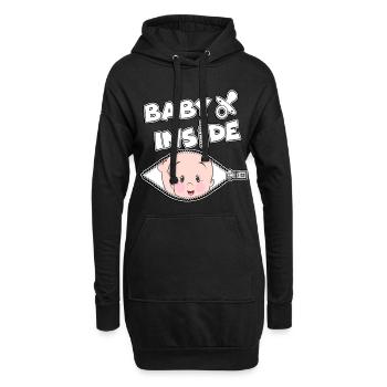 Grossesse bébé ventre enfant arrive - Sweat-shirt à capuche long Femme - noir - Devant