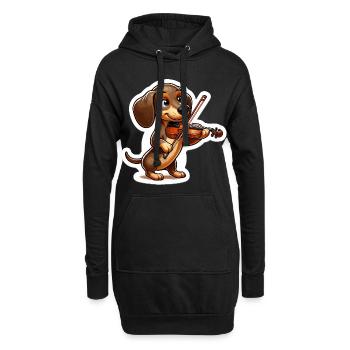 Teckel mignon jouant du violon - Sweat-shirt à capuche long Femme - noir - Devant