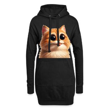 Chat aux yeux énormes - Sweat-shirt à capuche long Femme - noir - Devant