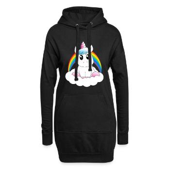 Süsses Einhorn auf Wolke - Hoodie-Kleid - Schwarz - Vorne