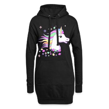 Douce Licorne avec des diamants, des étoiles et de beaux yeux - Sweat-shirt à capuche long Femme - noir - Devant