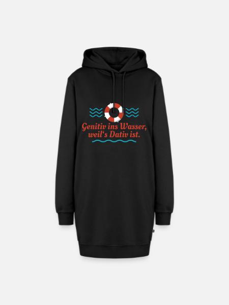 Genitiv ins Wasser - Hoodie-Kleid - Schwarz