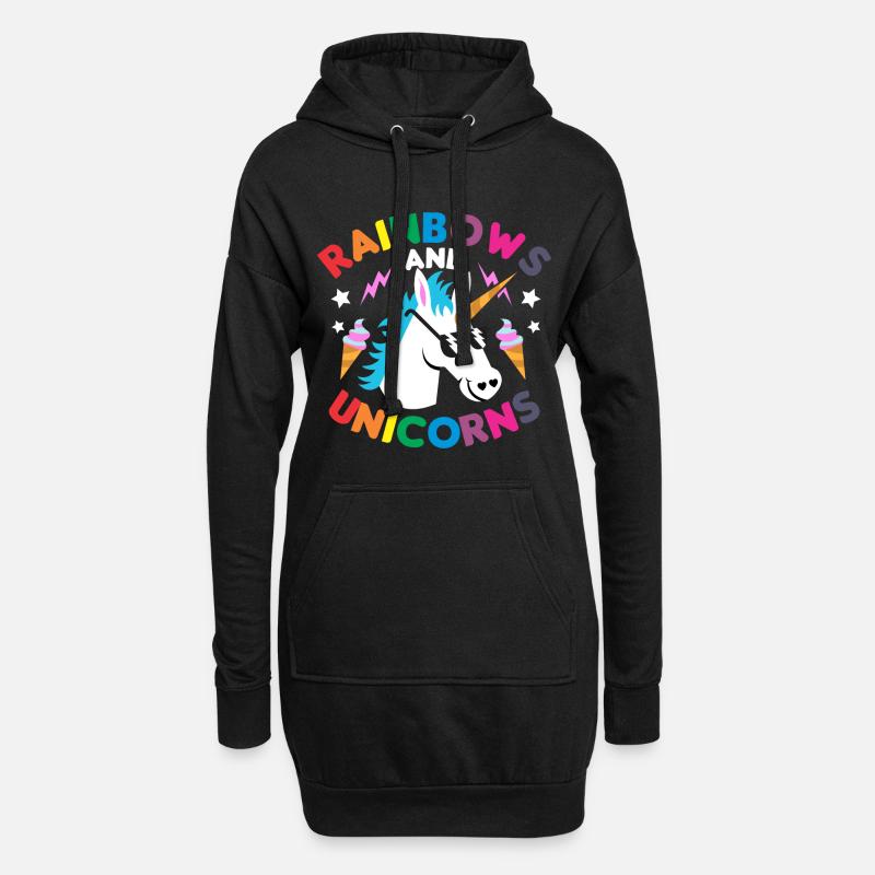 Regenbogen Einhorn Geschenk - Hoodie-Kleid - Schwarz