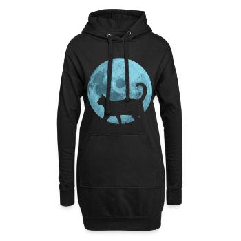 Chat pleine lune - Sweat-shirt à capuche long Femme - noir - Devant