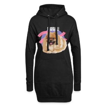 „POOFBALL!“ - Zwergspitz - Hoodie-Kleid - Schwarz - Vorne