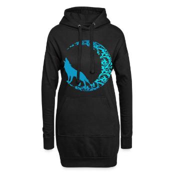Wolf Tier Rudel Hund jagen einsam Vollmond Zähne - Hoodie-Kleid - Schwarz - Vorne