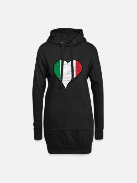 Coeur drapeau italien - Sweat-shirt à capuche long Femme - noir