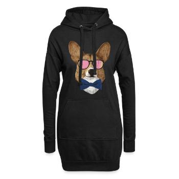 Corgi Hipster - Hoodie-Kleid - Schwarz - Vorne