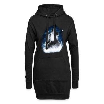 Loup pleurnichant dans le ciel nocturne conception aérographe - Sweat-shirt à capuche long Femme - noir - Devant