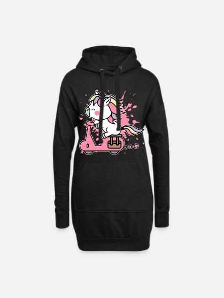 Motorrad Einhorn - Hoodie-Kleid - Schwarz