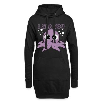 Tintenfisch Octobus Oktobus süßes Tier Mutter Mama - Hoodie-Kleid - Schwarz - Vorne