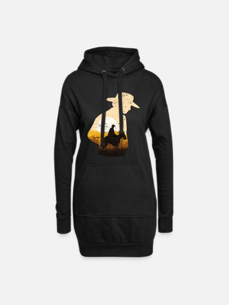Cowboy Pferd Sonnenuntergang Vintage Western - Hoodie-Kleid - Schwarz